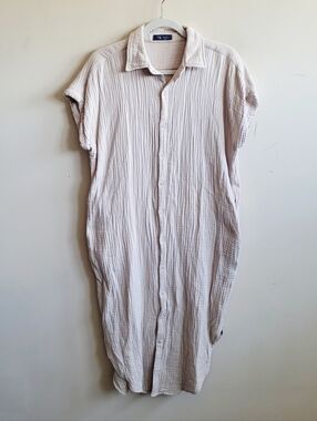 Kld Button-Front Cotton Gauze Dress Stone